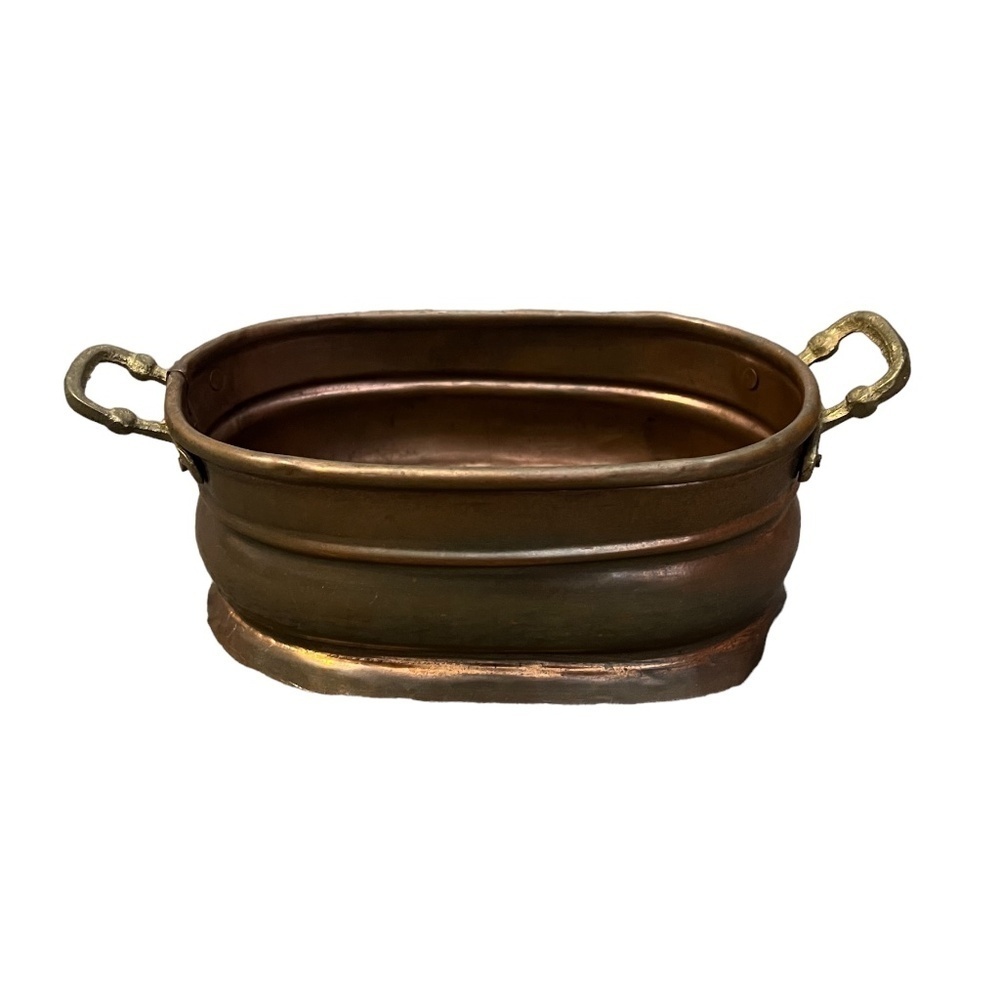 Vintage Small Copper Boiler w/ Brass Handles Patina, 7 1/8"L